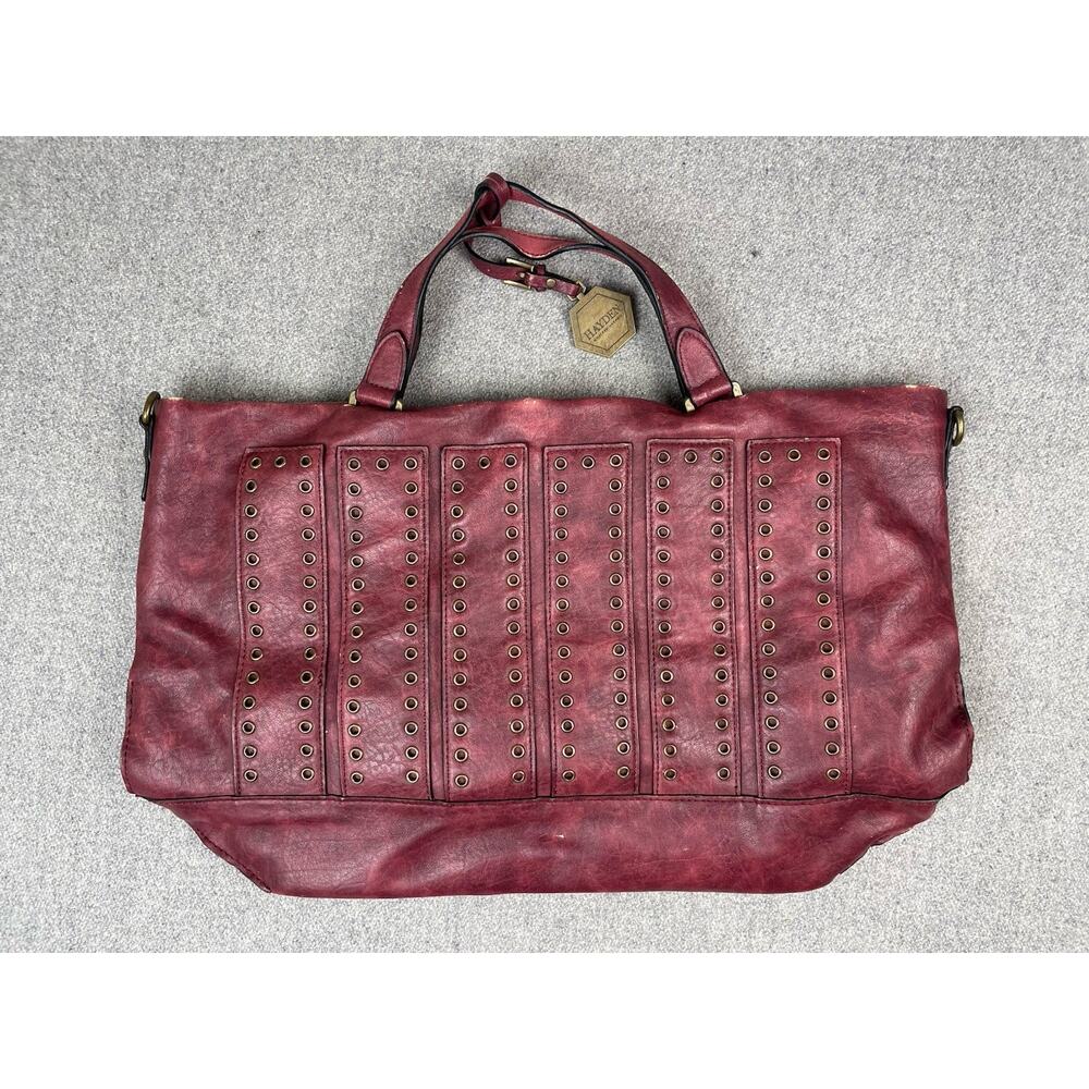 Hayden Harnett Red Metallic Sueded Leather Satchel Bag Grommet